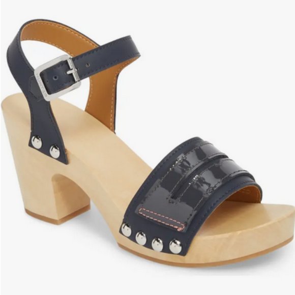 Hunter Shoes - Hunter Refined Penny Loafer Leather and Wood Clog Sandal